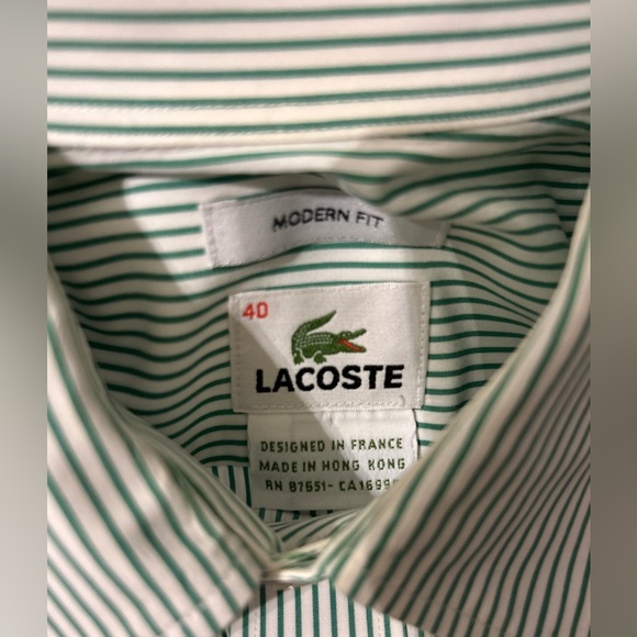 Lacoste pin stripe men’s button down shirt. Green and white size 40 / large med - Picture 5 of 8